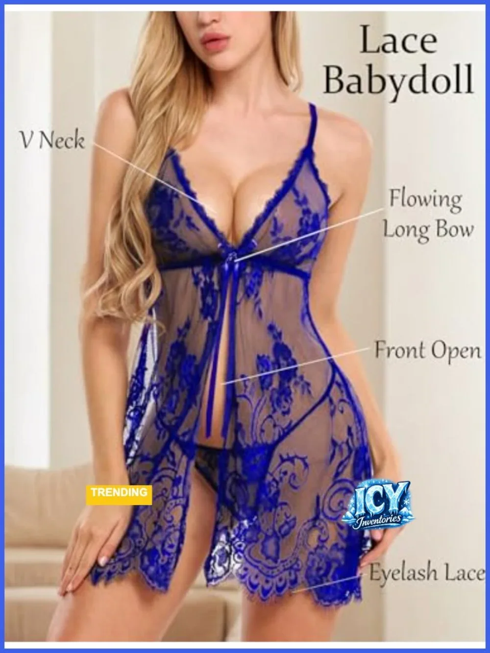 Sexy Lace Babydoll Chemise Open Front Negligee Sheer Lingerie Adjustable Straps